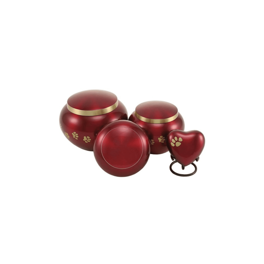 A set of three red urns on a white background.
